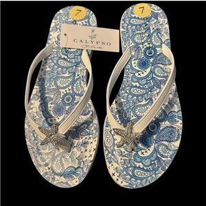 Blue Paisley Starfish Flip Flops - Women's Size 7